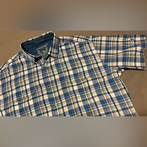 Kuhl Short Sleeve Shirt Mens XL Eluxur Tartan Plaid Blue Hiking Performance